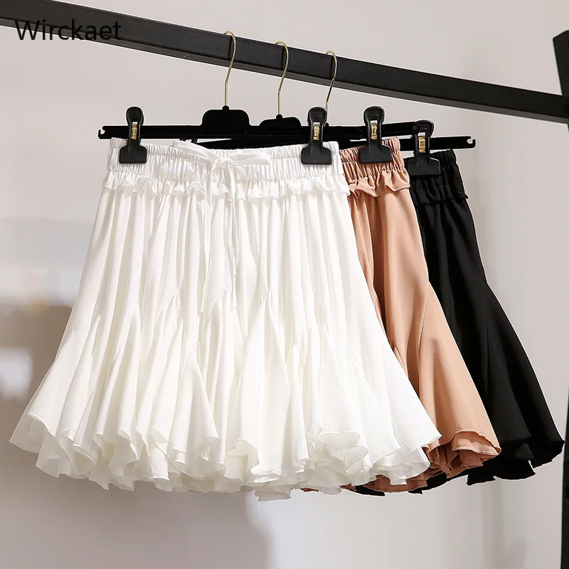 

WiRcKeat Ruffle Chiffon Skirts For Women Summer A Line Asymmetrical High Waist Skirt Female Mini Women's Chiffon Skirt Ruffle