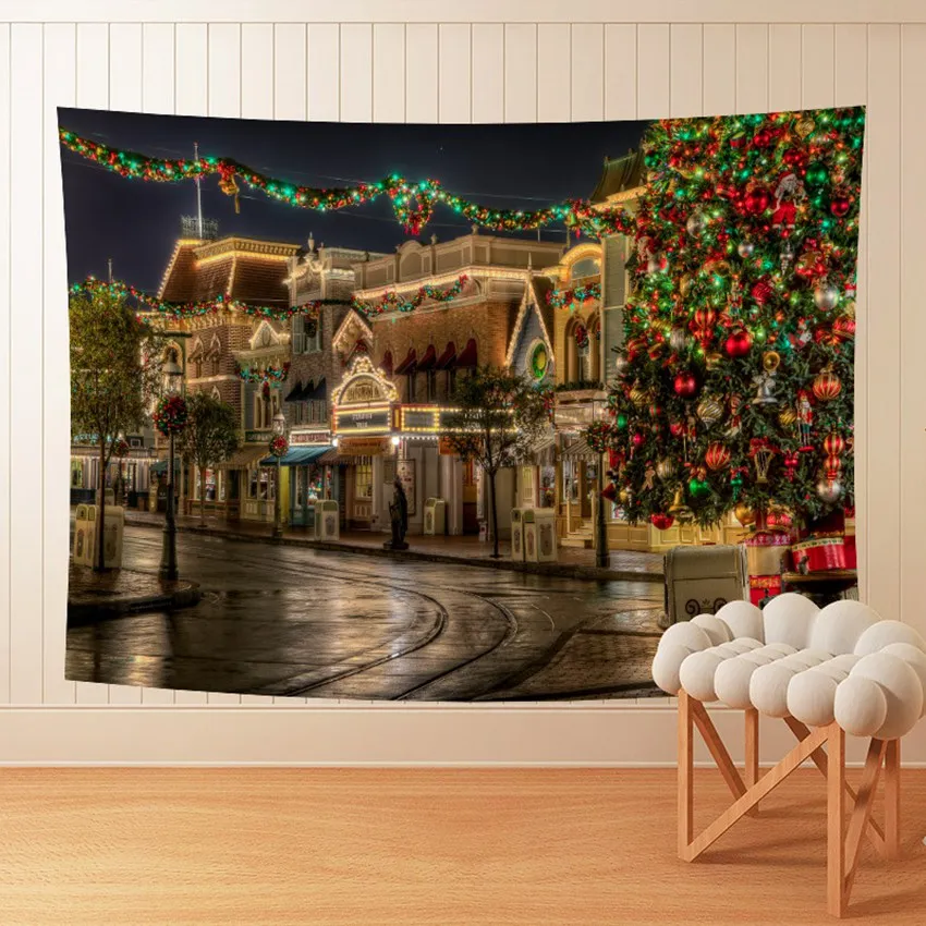 

Christmas Decorative Tapestry Christmas Tree Wall Hanging Print Tapestries Xmas Home Background Cloth Decoration