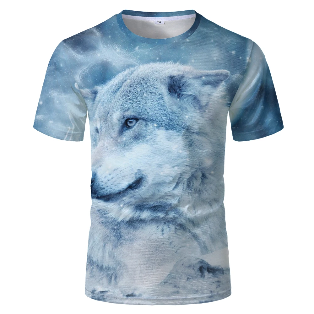 2021 Fun Newest Harajuku Wolf 3D Print Cool T-shirt Men/Women Short Sleeve Summer Tops Beauty T shirt Fashion animal Tees | Мужская