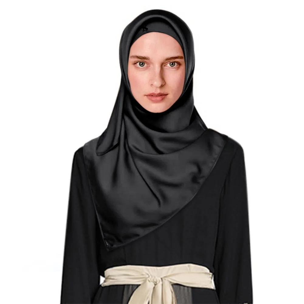 Shimmering Satin Hijab Shawl Modest Muslim Head Wrap Luxury Silk Square Scarf Turkish Madame Islamic Abaya Clothing Accessories |