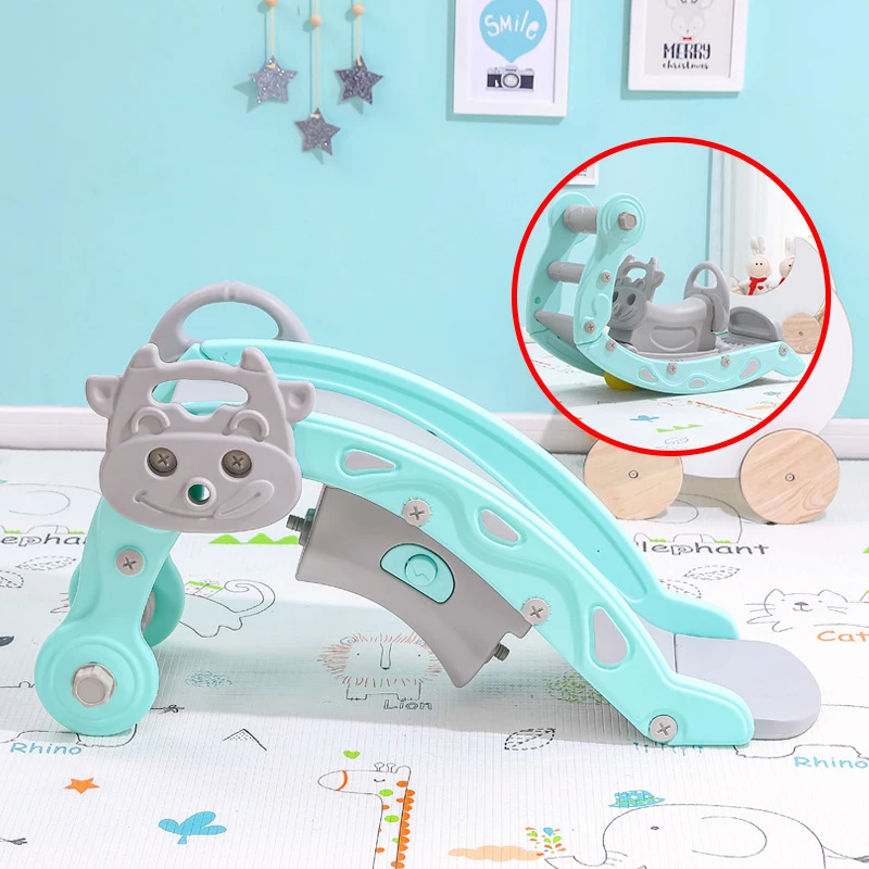 Blue Детский стульчик-лошадка, детская горка, 2 в 1, домашняя детская игровая площадка, многофункциональные игрушки, подарок на день рождения, M029 - Цвет: Blue