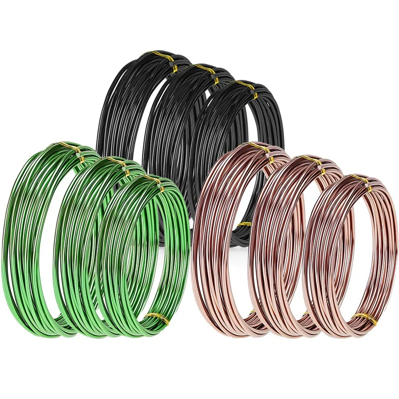 

9 Rolls Bonsai Wires Anodized Aluminum Bonsai Training Wire with 3 Sizes (1.0 mm, 1.5 mm, 2.0 mm) Total 147 Feet (Black, Brown,