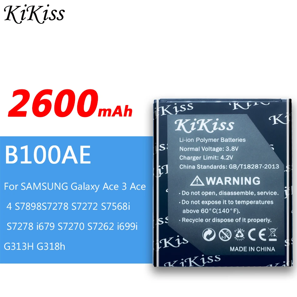 Аккумулятор B100AE для SAMSUNG Galaxy Ace 3 4 S7898 S7278 S7272 S7568i i679 S7270 S7262 i699i G313H G318h 2600