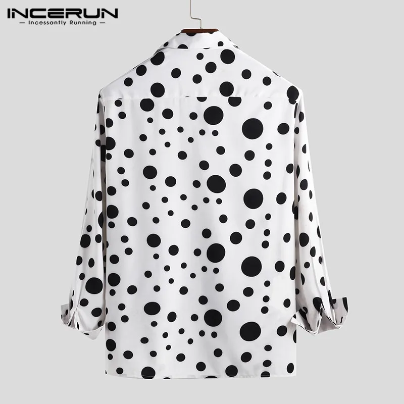 Мужская Облегающая рубашка в горошек деловая с длинным рукавом и лацканами для