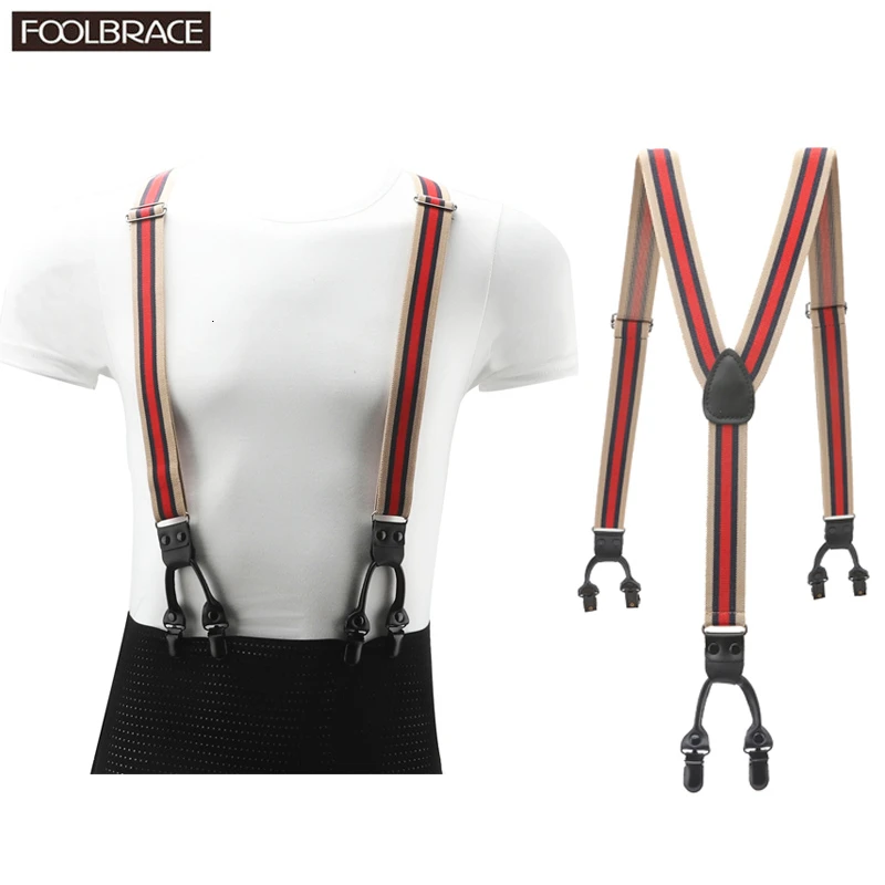 3 см ширина мужские унисекс подтяжки 6 зажимов полосатая пряжка с покрытием