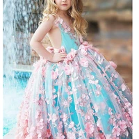 cute long girls pink blue lace cap sleeves girls ball gown new year party dresses celebration gowns flower girl dresses 2021