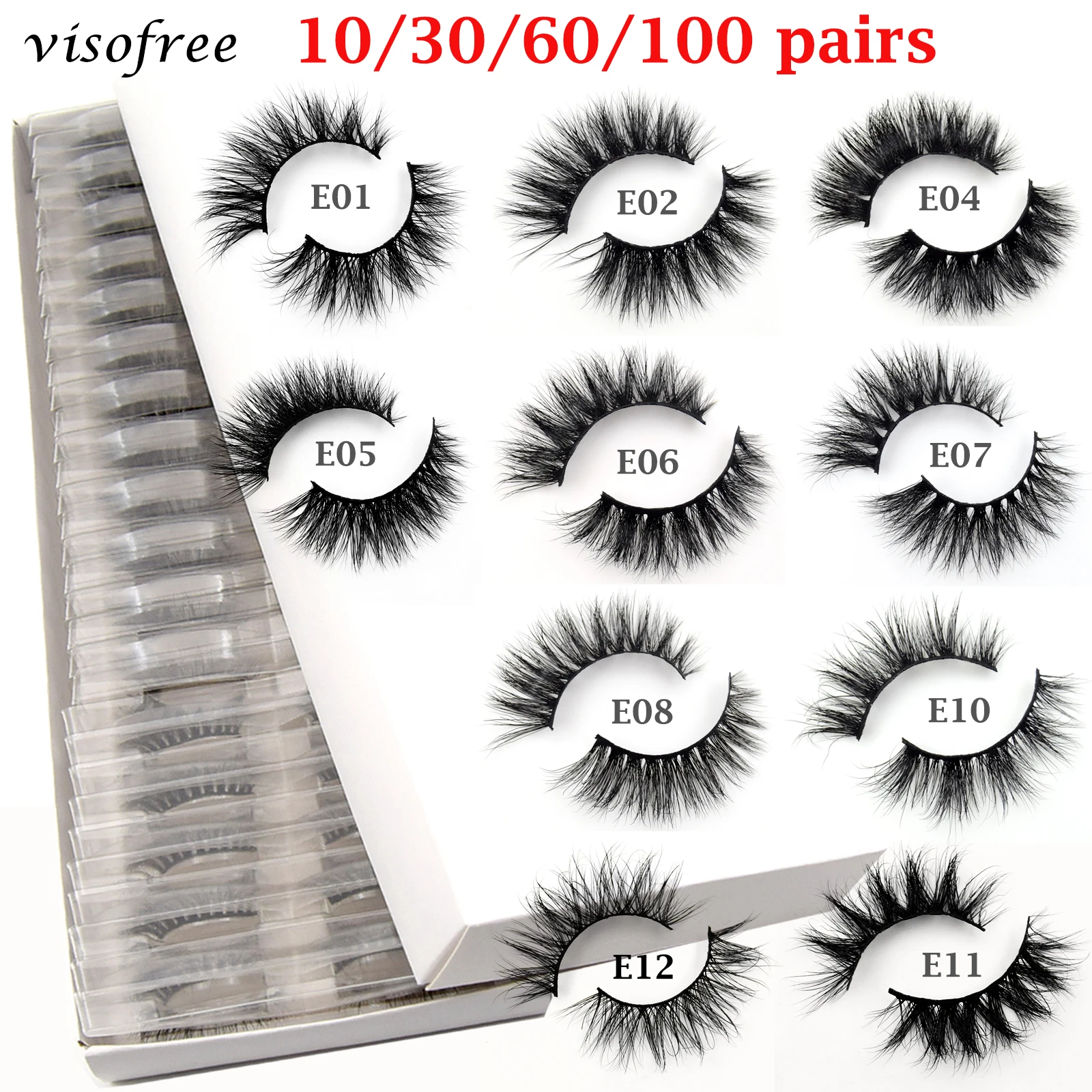 

Wholesale Lashes Mink Eyelashes 10/30/100pcs visofree eyelashes no box fluffy faux cils cruelty free 3D Mink Lashes makeup Bulk