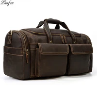 luufan genuine leather travel bag for man extra large male travel duffel soft cowhide carry hand luggage bags shoulder bag black