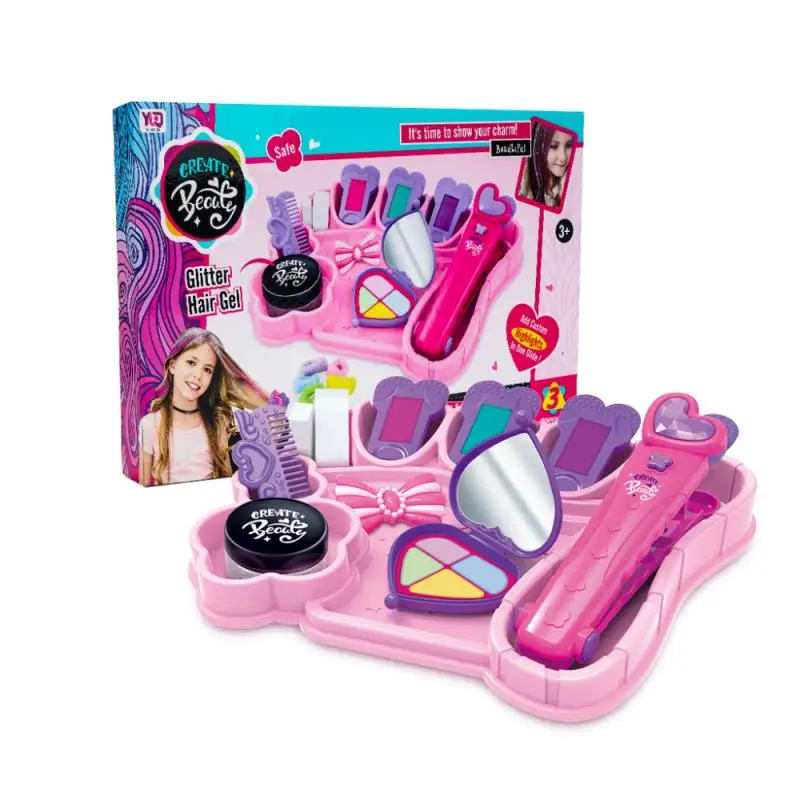 

18pcs Girls Makeup Set Princess Cosmetics Make Up Set Hair Dyeing And Washing Makeup Box Pretend Play Make Up Toys For Kids Gift