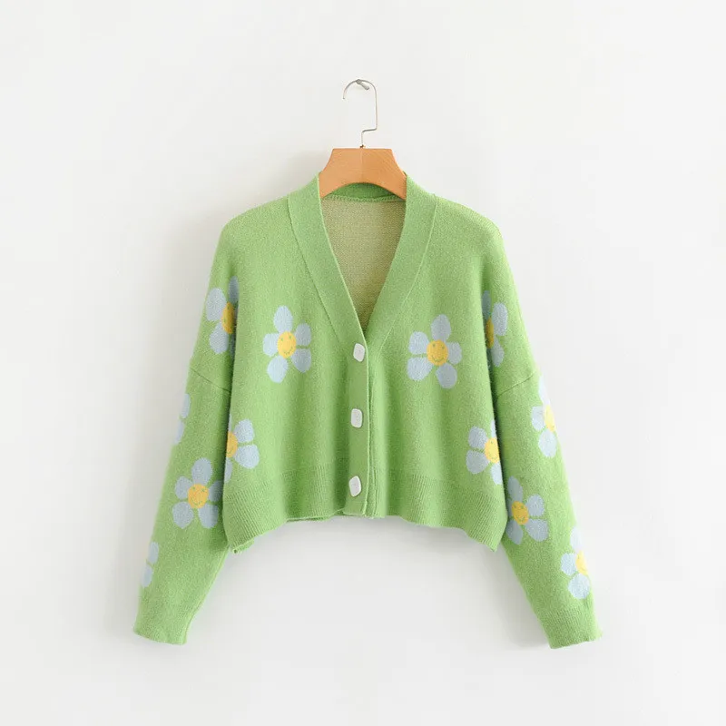 Fashion Winter Sweaters Cute Light Green Symbol Life Spring with Flower Print Women Tops Christmas |