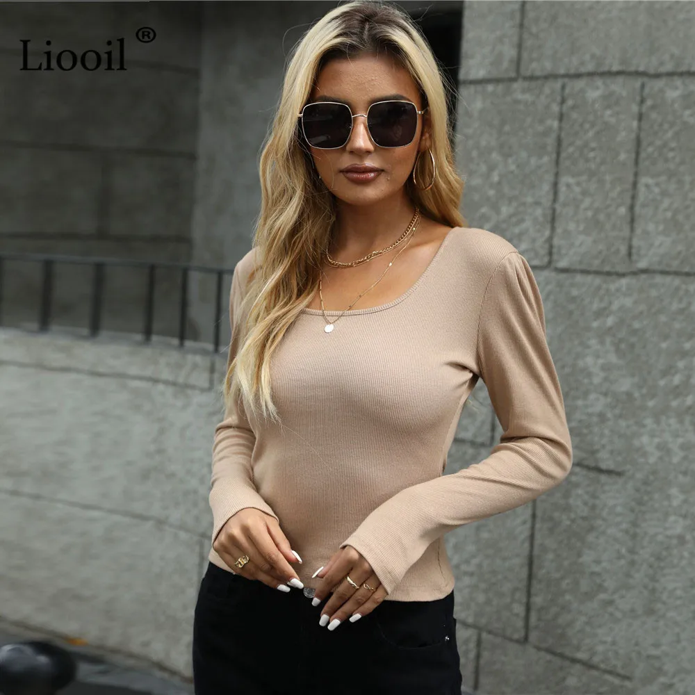 

Сексуальные Вязаные облегающие Короткие топы, уличная одежда, футболка, Осень-зима, длинный рукав, круглый вырез, хаки, эластичный ТРИКОТАЖН...