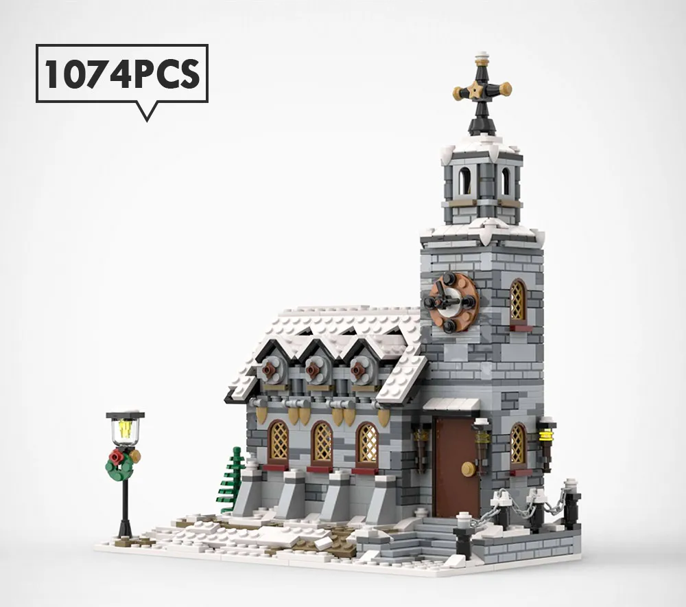 

MOC 58208 Winter Church Classic Village Street View Building Blocks Kits Bricks Model Home Office Decoration Best Gift Kids Toys