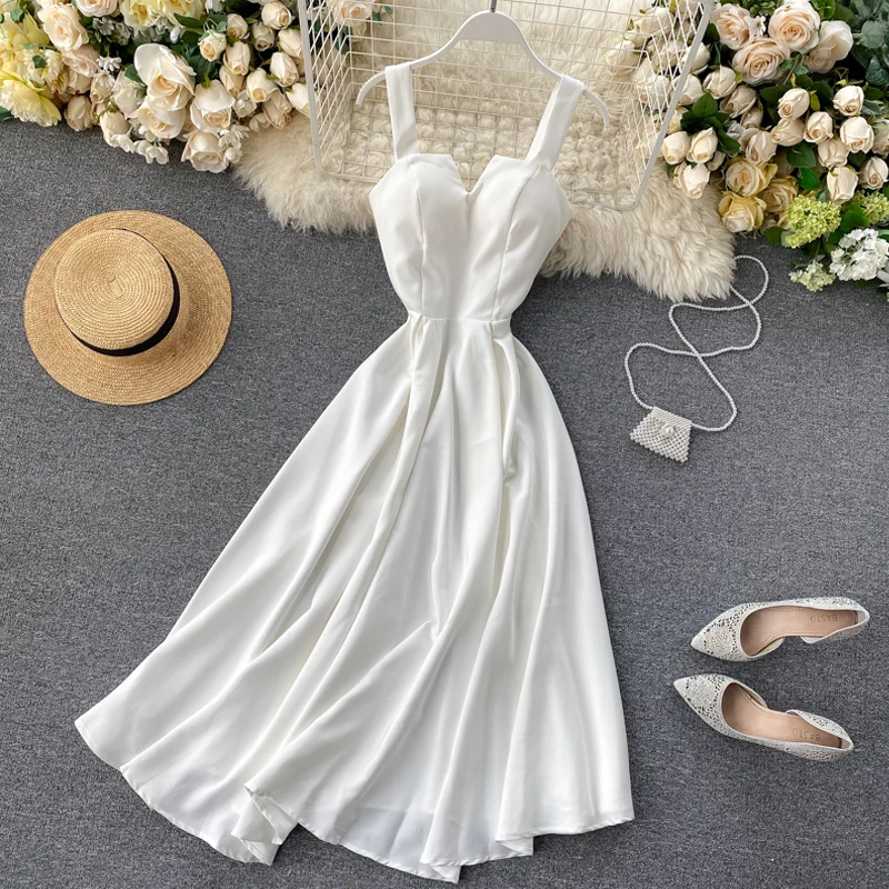 Женское винтажное однотонное платье без рукавов летнее трапеция с высокой