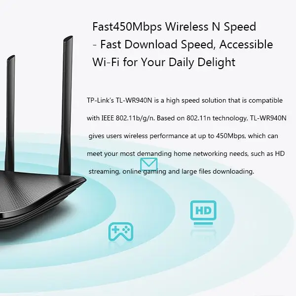 Беспроводной маршрутизатор TP LINK TL-WR940N 450M с английской прошивкой для домашних сетей и репитеров TPLINK.