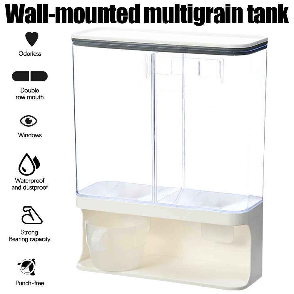 

1/1.5/3L Cereal Dispenser Plastic Clear Wall Mounted Divided Rice Box Dry Food Container Storage Organizer for Home Kitchen