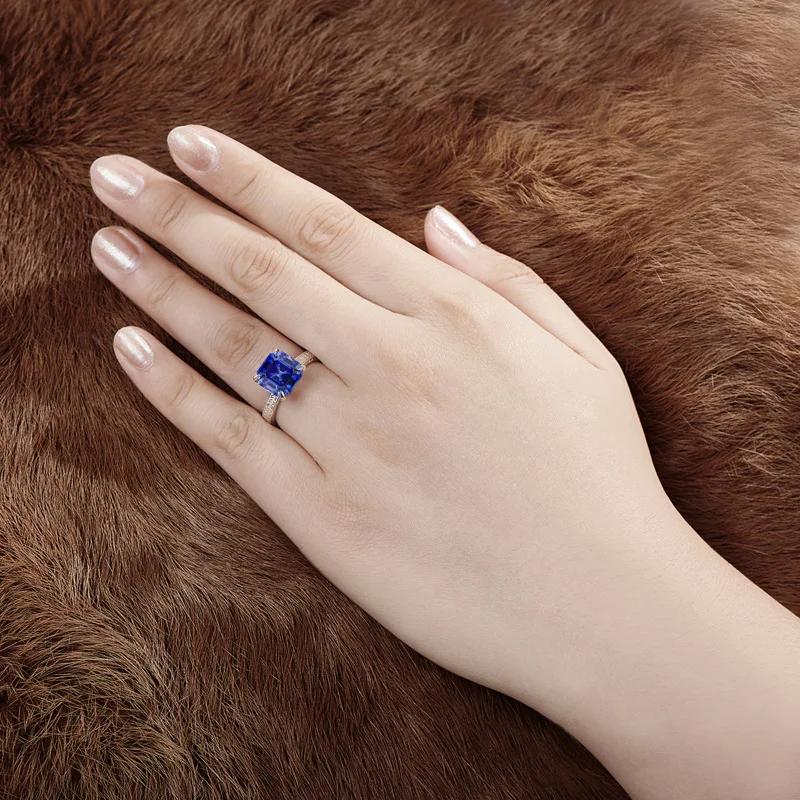 

10*10mm 4 carat asscher cut Diamond Ring S925 sterling silver fine wedding proposal anniversary yes i do engagement