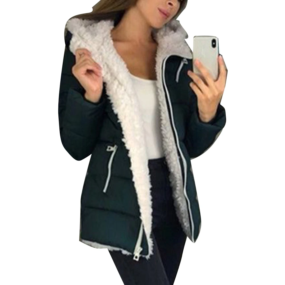 

Women Coat Winter Solid Color Pockets Zipper Hooded Jacket Thick Warm Loose Coat Slim Warm Outwear Female Short Coats 7 Colors