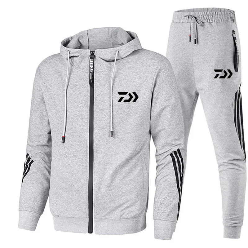 

Spring and autumn fishing clothes cotton outdoor camping hiking sports suit striped clothes fishing jacket pants suit jogger