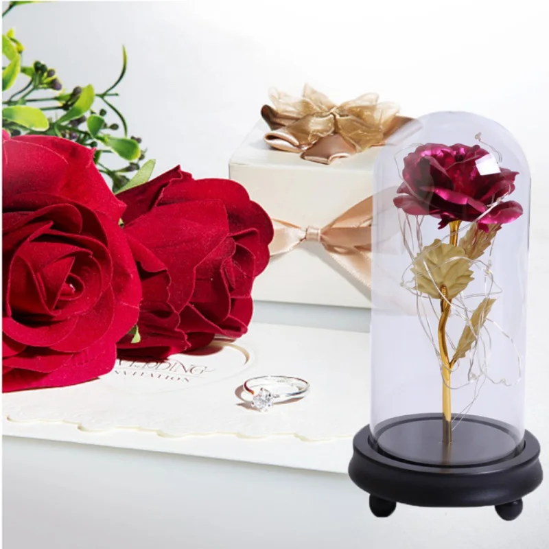 Eternal Flower Immortal Flora With LED Light String In Glass Dome On Wooden Base The Best Valentine's Day Gift For Women Girl | Дом и сад