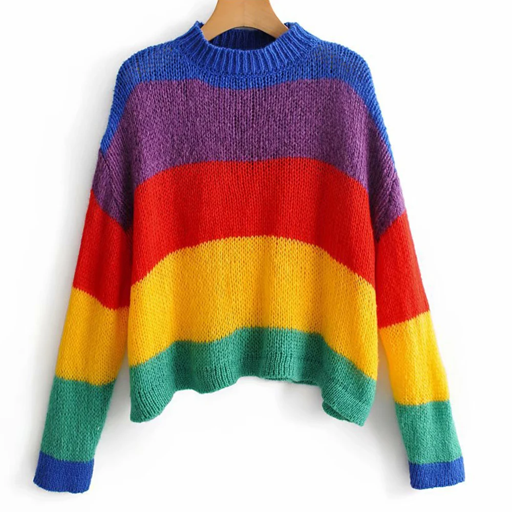 Женский Повседневный свитер Joineles разноцветный пуловер в радужную полоску с