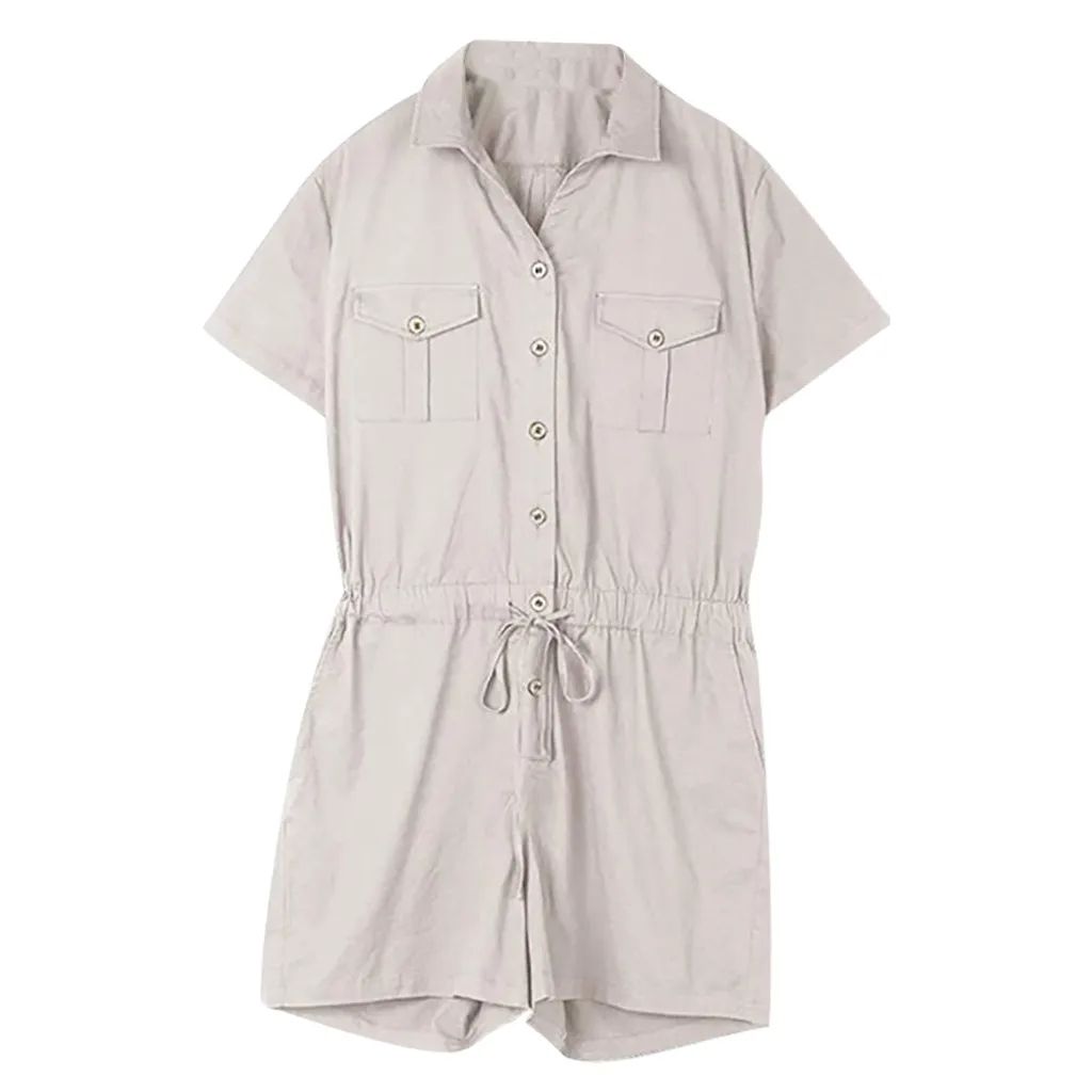 

2020 Fashion Men Romper Jumpsuit Drawstring short Sleeve Streetwear Casual Playsuit Pants Men Cargo Overalls Harajuku Coverall