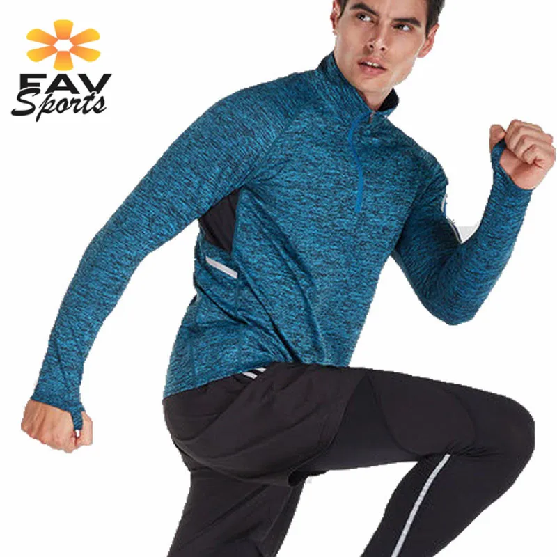 Мужская футболка с длинными рукавами на молнии для фитнеса быстросохнущая
