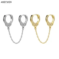 andywen 925 sterling silver 8 5mm double sided cz crystal hands cuff clickers medium chain hoops huggies loop earring jewelry