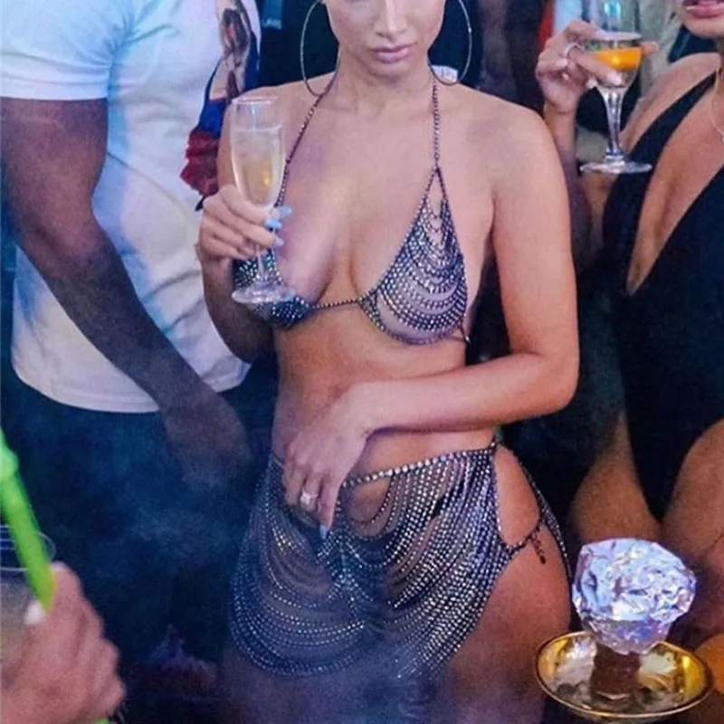 Роскошная блестящая мини юбка стразы золотые серебряные полые лоскутные