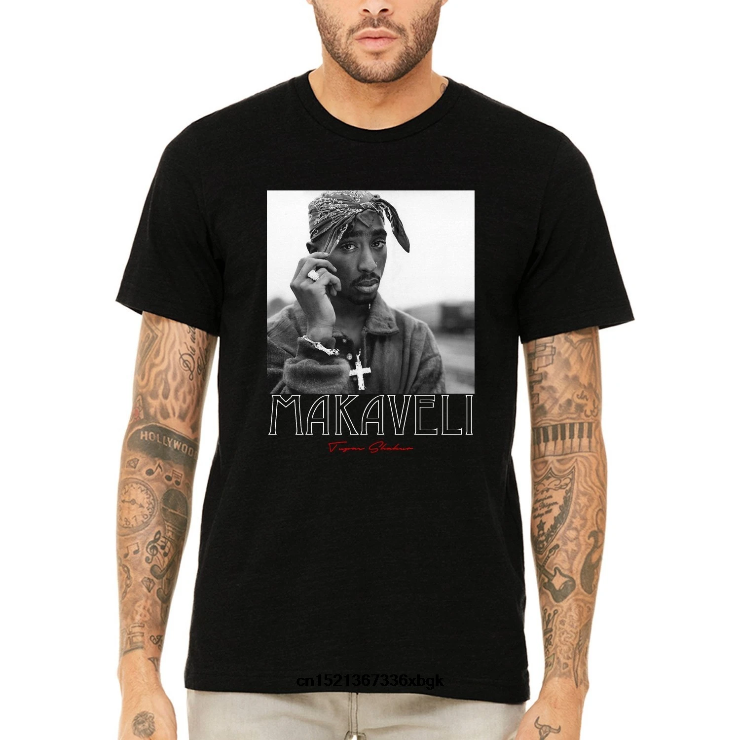 Makaveli 2pac Shakur черно белая футболка с автографом круглым вырезом летние модные