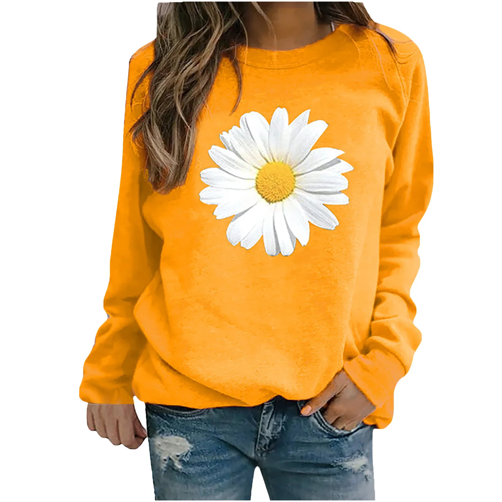 Women's Sweatshirt Women's Blouses Tops Winter Womens Casual Tops Ladies Daisy Print Sweatshirt Blouse Tee Sweater Ropa Mujer