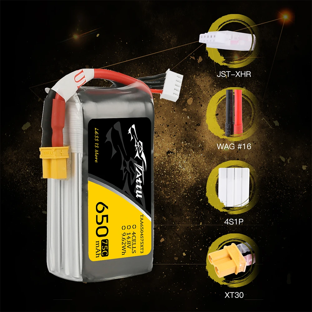 Литий полимерный аккумулятор Tattu 14 8 V 650mAh Lipo 4s 75C RC со встроенной вилкой для 150