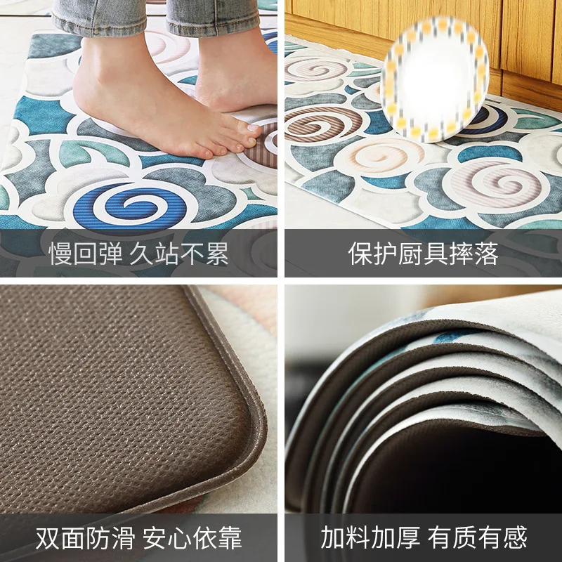 

Modern household waterproof and antiskid kitchen floor mat household long anti greasy pedal mat PVC leather mat