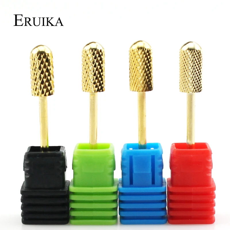 ERUIKA, 1 шт., круглые сверла из карбида для ногтей, Электрический Маникюрный сверлильный станок, фрезерный резак, вращающийся Золотой заусенец, аксессуары для дизайна ногтей
