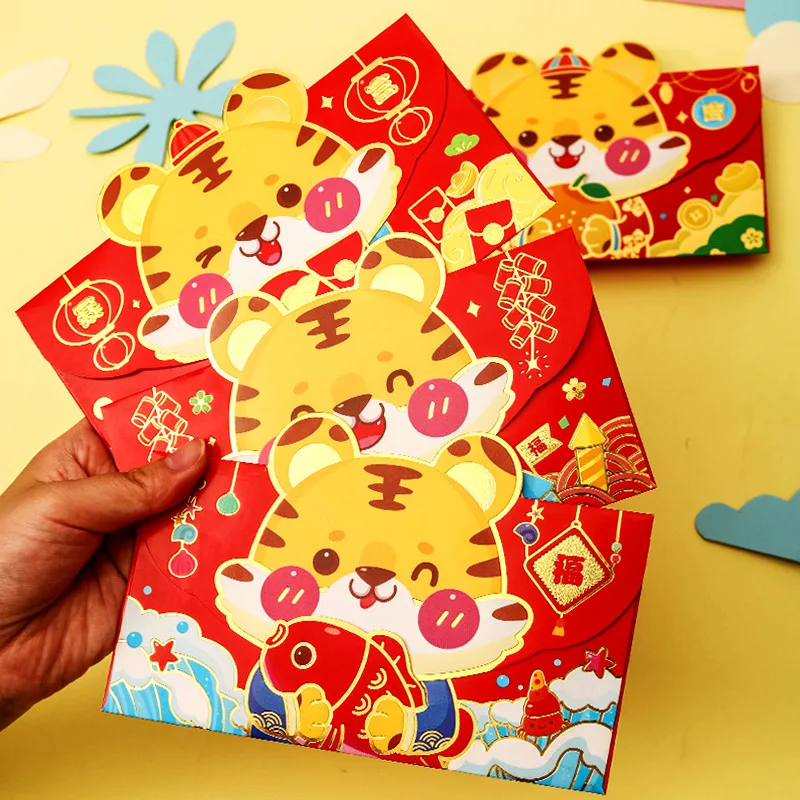 

4pcs/bag Cute Exquisite New Year Red Envelope Tiger Year Red Envelopes Cartoon Gifts Red Packet Good Luck Hot Sale
