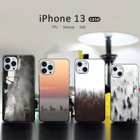 fog mountain wood tree phone case black color for iphone 13 12 11 mini pro x xr xs max 6 6s 7 8 plus se cover funda