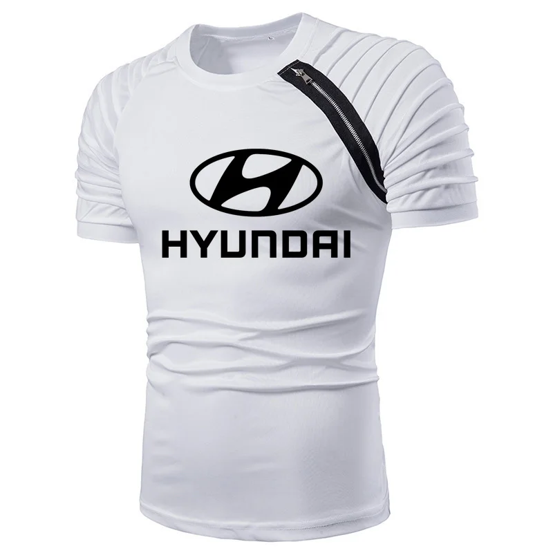 

2021 NEW Summer Men T-shirt Hyundai Car Logo Printing Fashion Casual Folds Cotton short sleeve High Quality Mens short sleeve