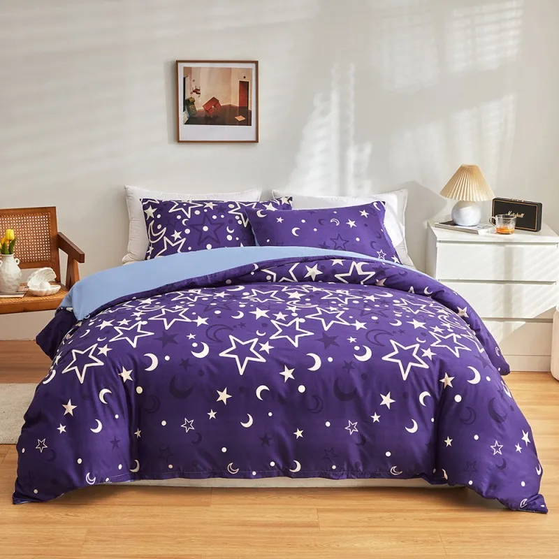 

Blue Moon and Star Printed Luminous Bedding Set Creative Magic Night Light Duvet Cover Set With Pillowcase for Children Girls