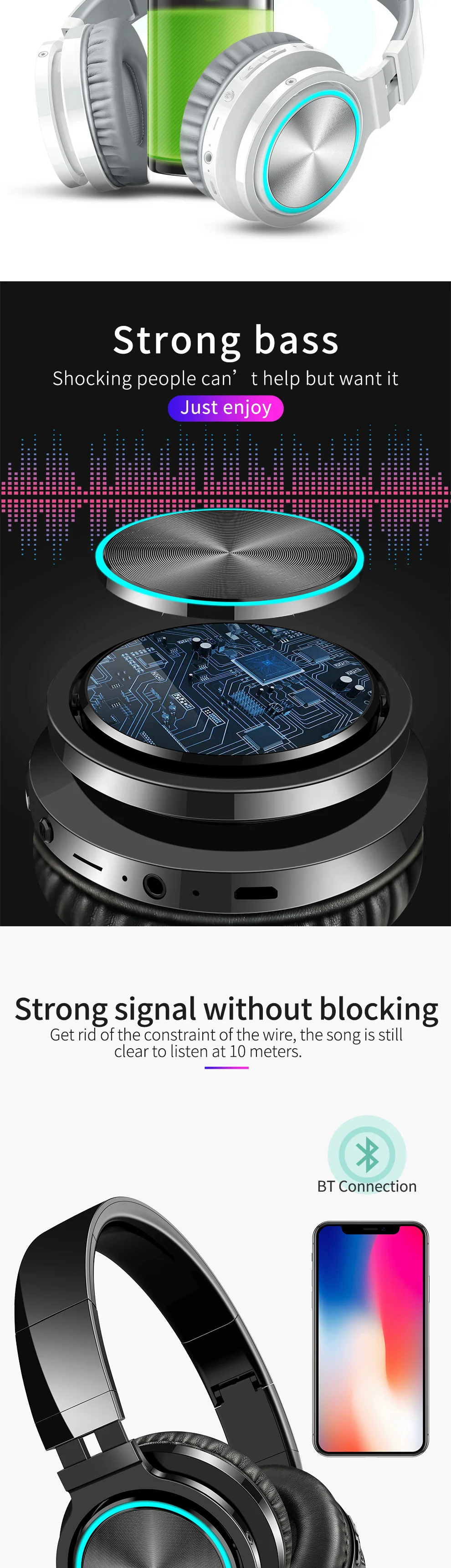 Picun B12 беспроводные наушники Bluetooth 5,0 наушники с 7 цветными светодиодными лампами 36H время воспроизведения Supoort TF карта гарнитура для телефона ПК