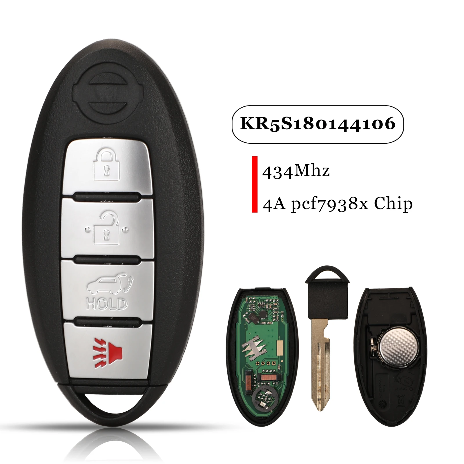 

Jingyuqin 5 шт. 4 кнопки смарт-пульт дистанционного управления брелок 433 МГц 4A-PCF7953M чип для Nissan Rogue X-Trail 2014 2015 2016 KR5S180144106