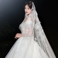 new bridal white wed tailing veil super luxury pearl lace long main yarn with comb