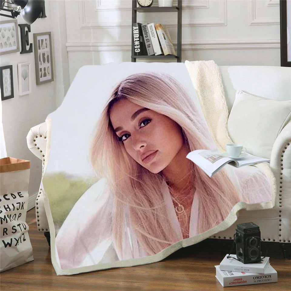 Бархатное плюшевое одеяло star Ariana Grand с принтом детское для девочек из шерпы