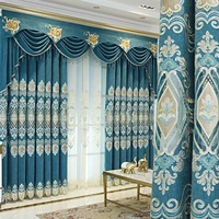 blue elegant european and american style luxury embroidery shenille blackout curtains for living room window curtain bedroom