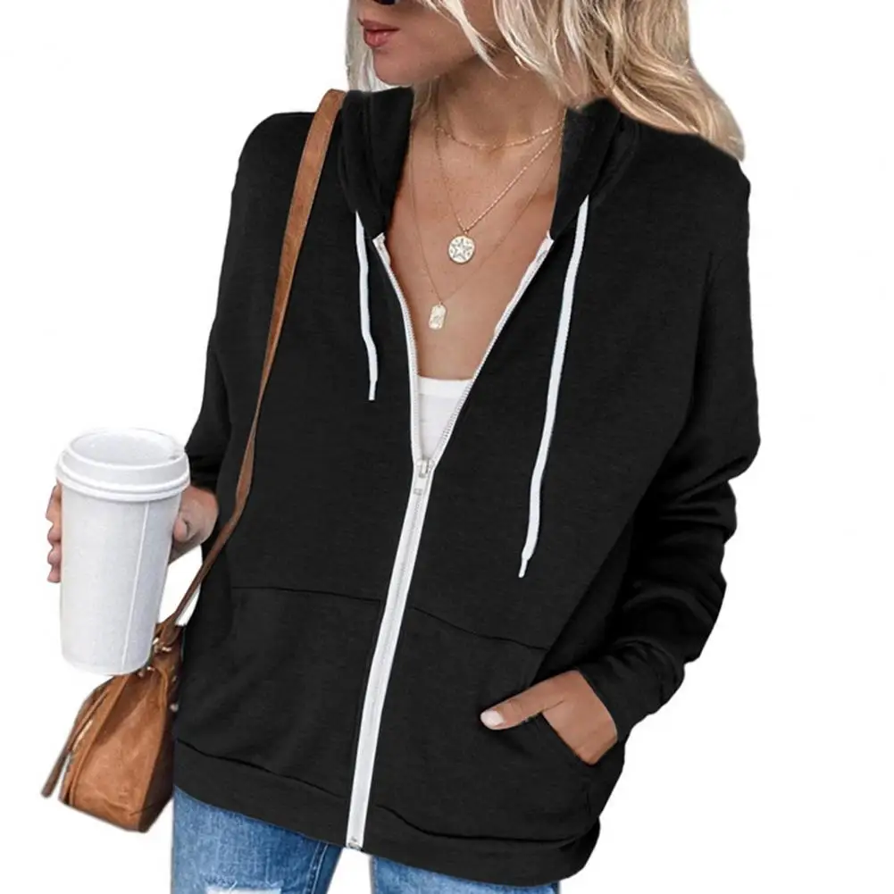 

Casual Women Solid Color Long Sleeve Hoodie Spring Zipper Hooded Sweatshirt Women's Hoodie Long Sleeve Zipper Closure Sweat
