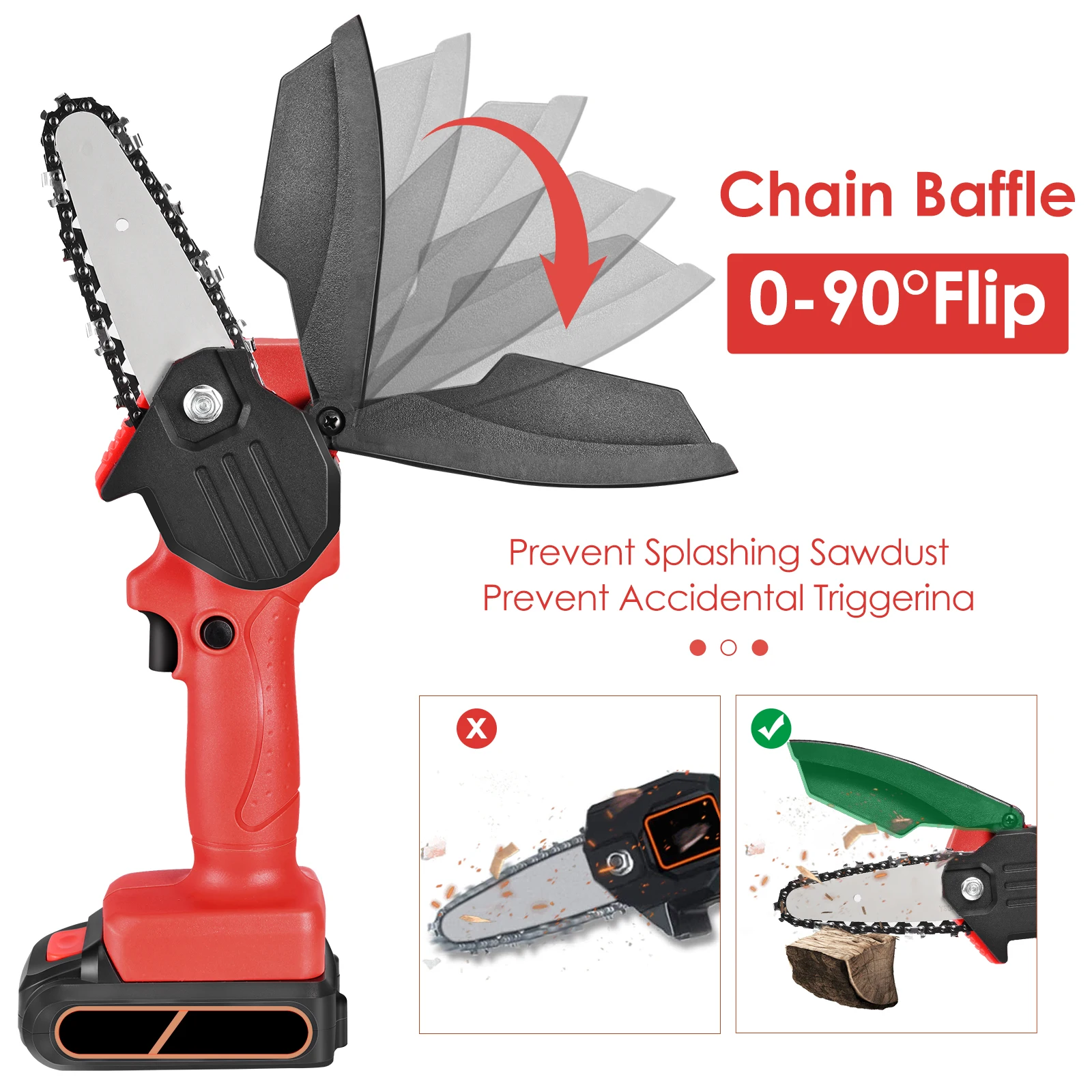 

Mini Chainsaws 4-Inch Cordless Electric Chain Saw Portable Handheld Electric Saw for Tree Branch Wood Cutter (Red 24V Chainsaw)