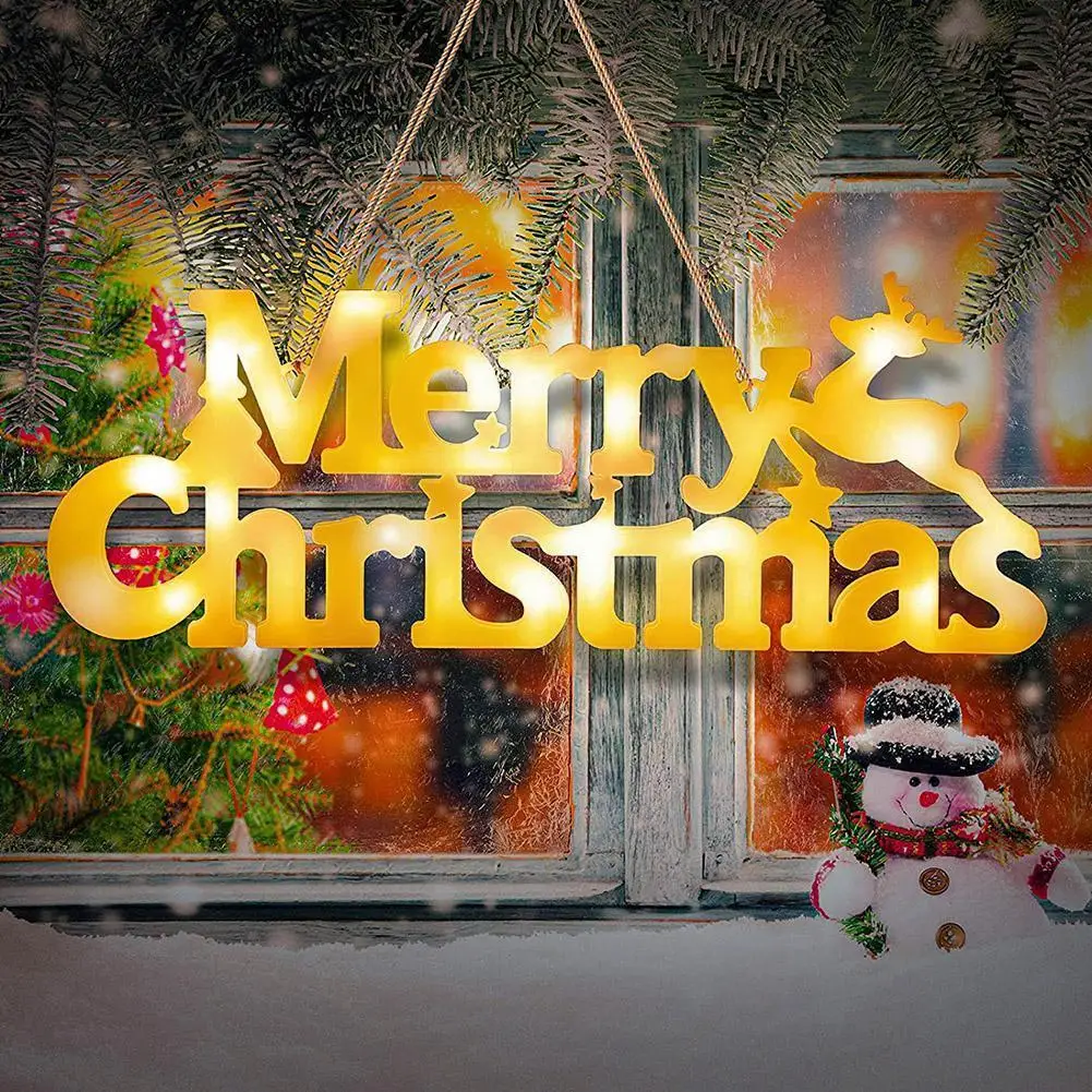 

Подвесная светодиодная гирлянда с надписью "Merry Christmas", декоративное ночное освещение, украшение для двери и елки, Рождественское украшение, ...