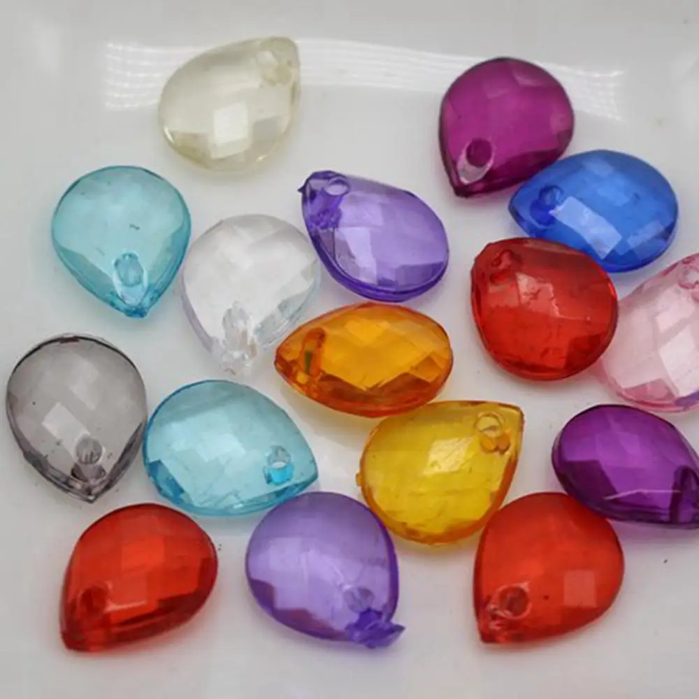 

500 Mixed Color Transparent Acrylic Faceted Teardrop Charm Pendants 10X8mm