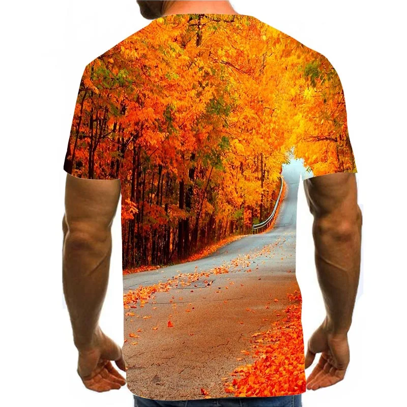 

Men Graphic T Shirts 3D Print Shirt Round Neck Summer Short Sleeve Scenery Tops Road Tees