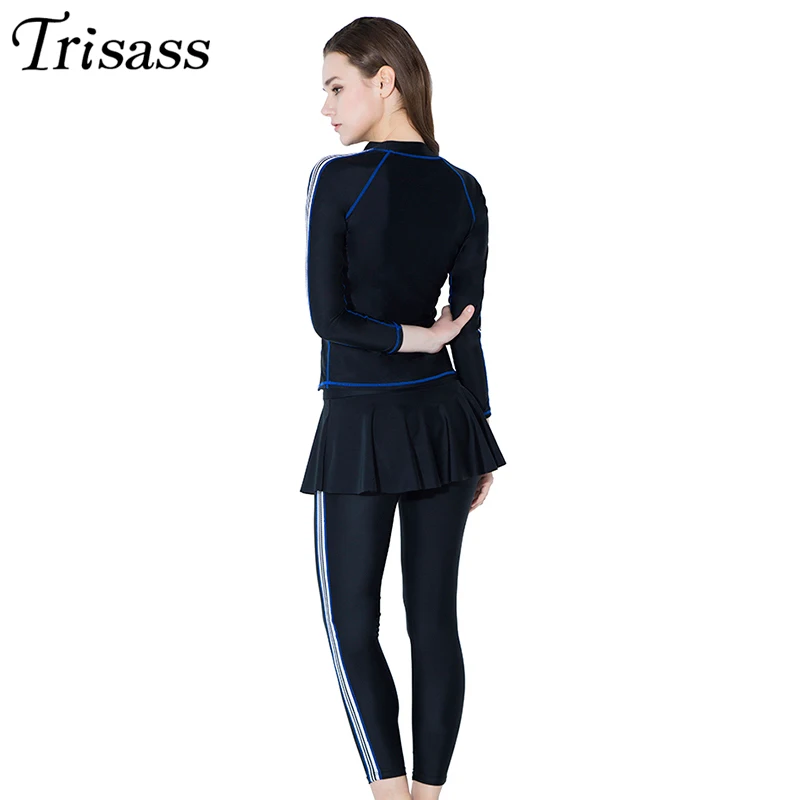 Trisass Новый женский Профессиональный Цельный купальник с длинным рукавом юбка