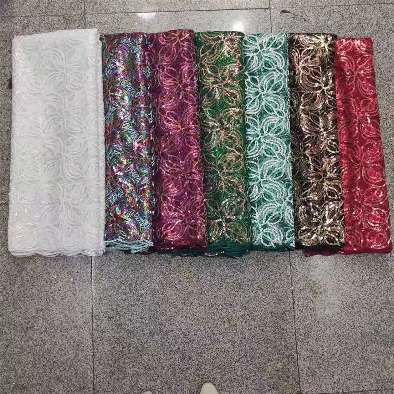 Новинка белая дешевая африканская кружевная ткань с блестками 2021 французская