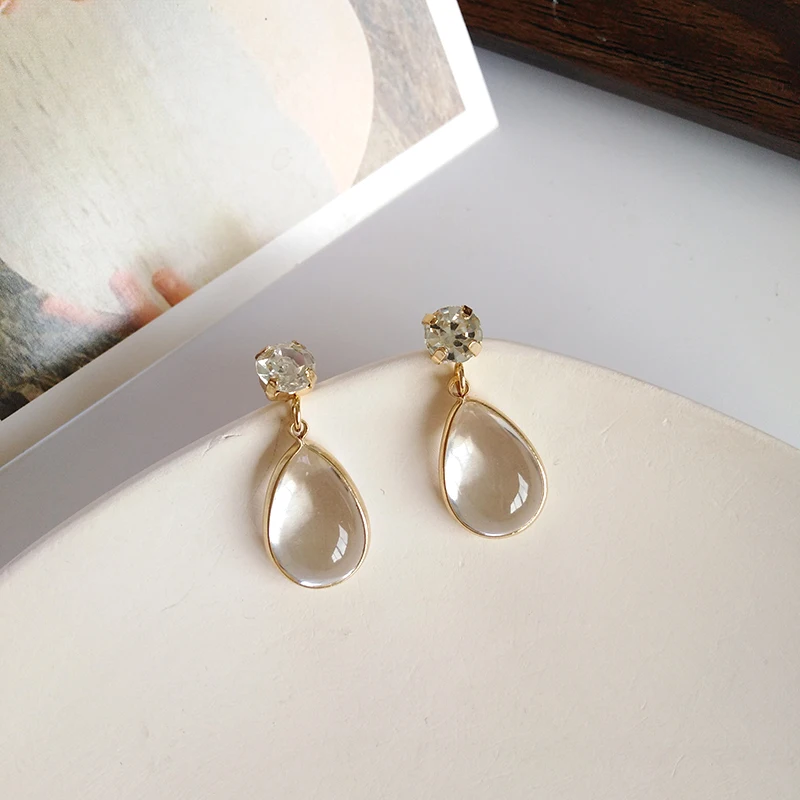 S925 иглы прозрачные серьги из смолы металлический сплав золотое покрытие высокое